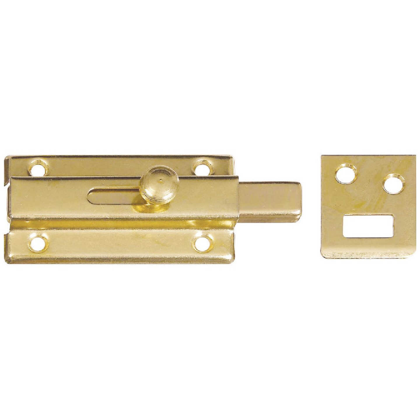 National Hardware 3 In. Brass Door Slide Bolt Image 1