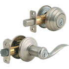 Kwikset Signature Series Satin Nickel Deadbolt and Lever Combo with Smartkey Image 1