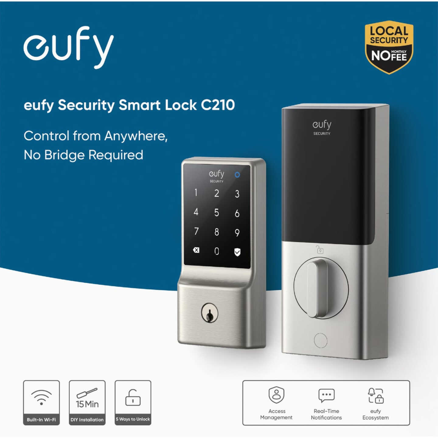eufy Smart Lock C210 5-In-1 Keyless Entry Door Lock, White Image 7