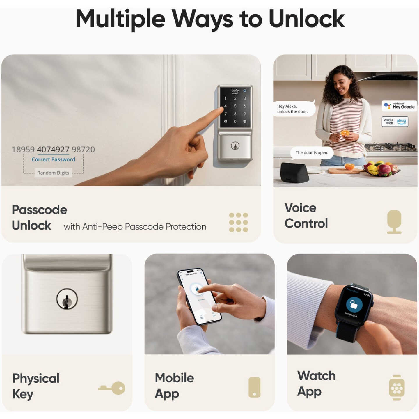 eufy Smart Lock C210 5-In-1 Keyless Entry Door Lock, White Image 3