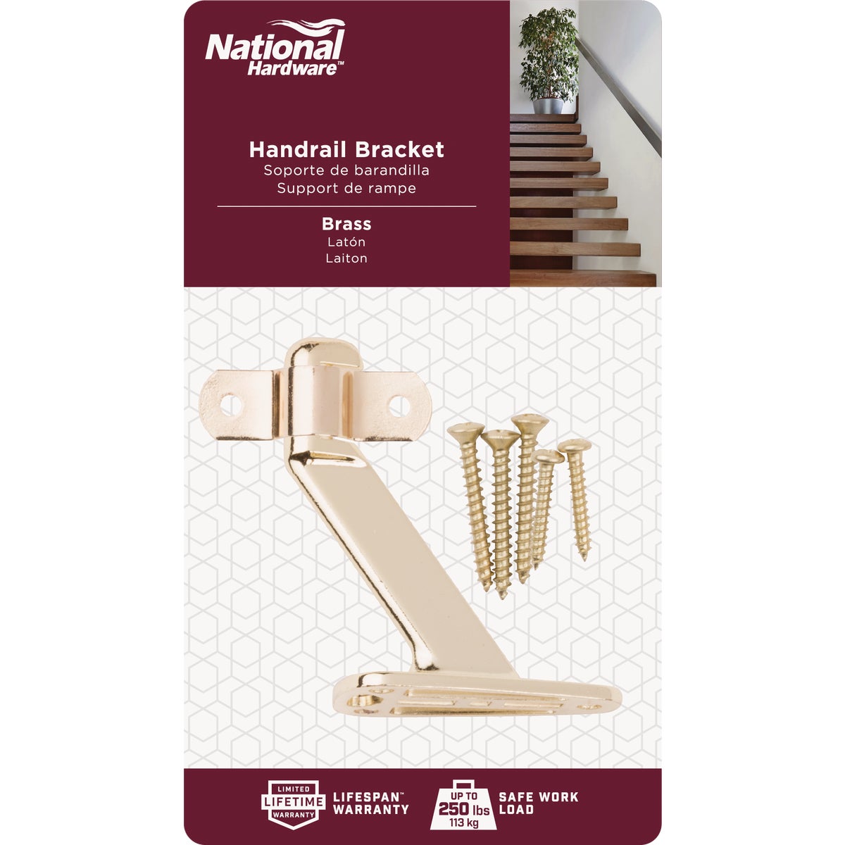 National Hardware Brass Zinc Die-Cast With Steel Strap Handrail Bracket Image 2