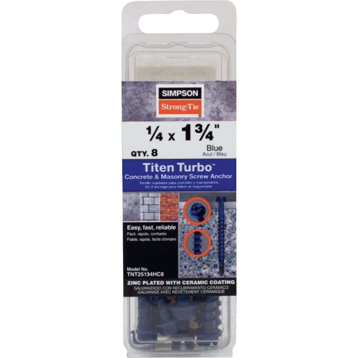 Simpson Strong-Tie Titen Turbo 1/4 In. x 1-3/4 In. Hex-Head Concrete and Masonry Screw, Blue (8-Count) Image 2