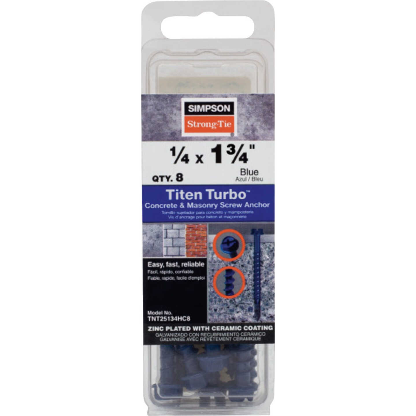 Simpson Strong-Tie Titen Turbo 1/4 In. x 1-3/4 In. Hex-Head Concrete and Masonry Screw, Blue (8-Count) Image 2