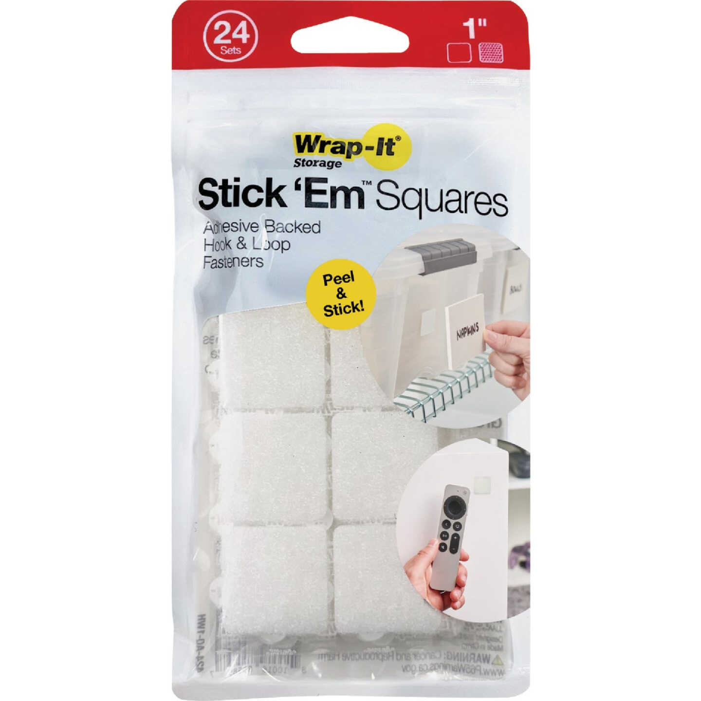 Wrap-It Storage Stick 'Em 1 In. White Hook & Loop Square (24 Ct.) Image 5