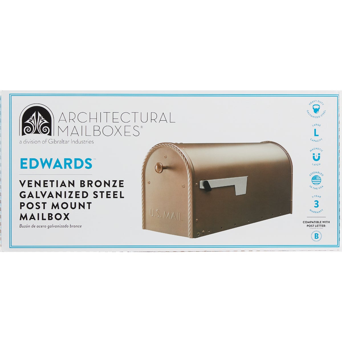 Gibraltar Edwards Venetian Bronze Steel Post Mount Mailbox Image 2