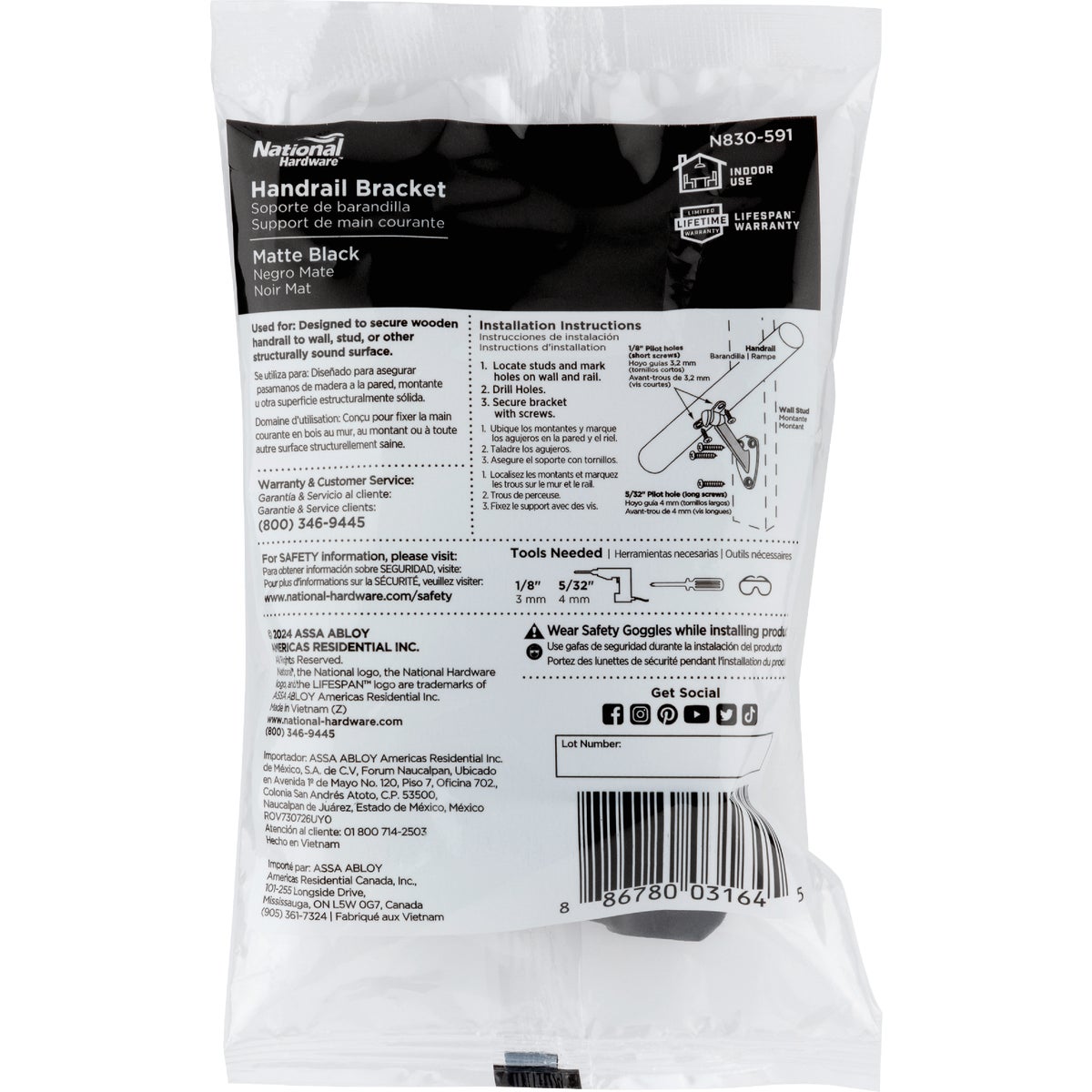 National Hardware Matte Black Handrail Bracket (Bag) Image 2