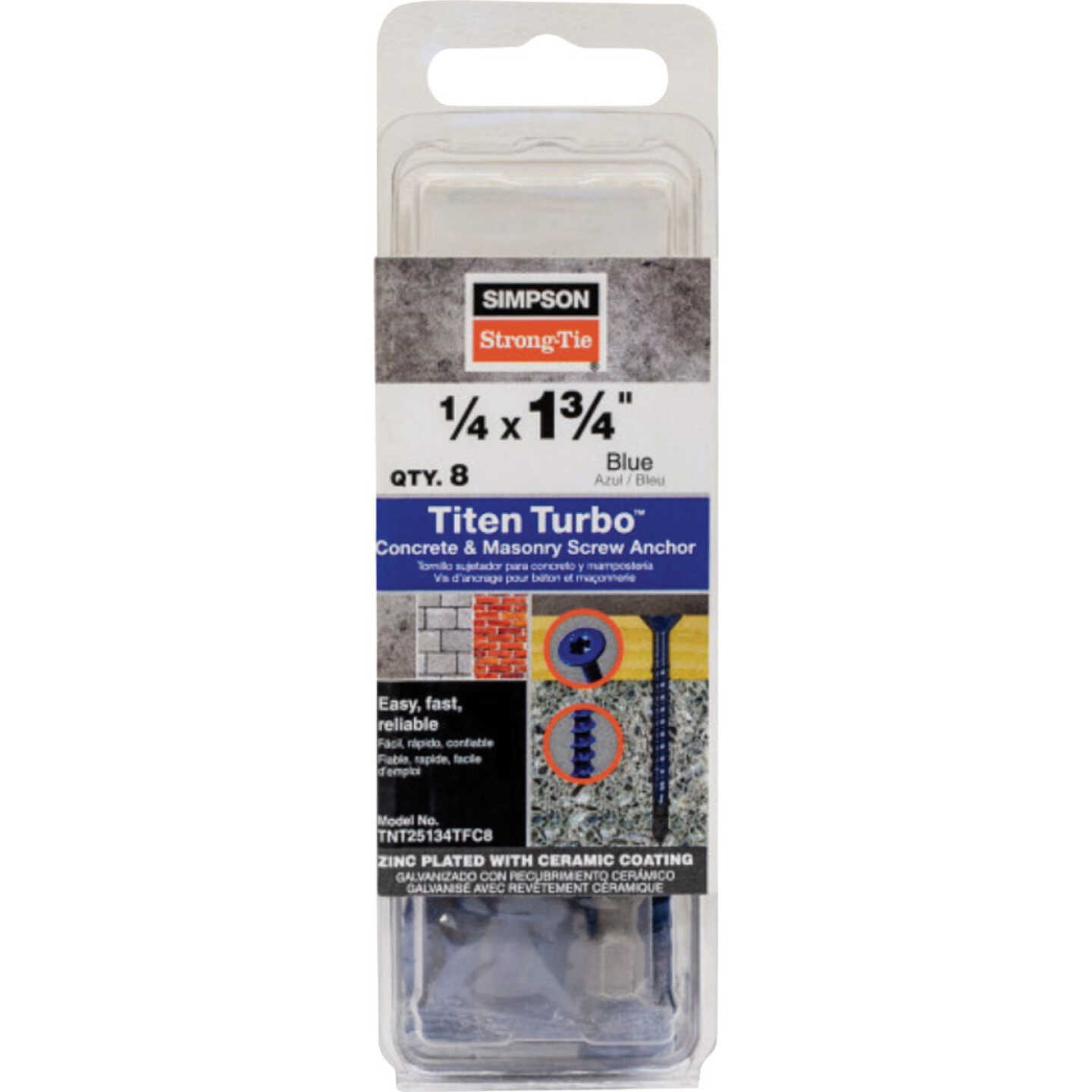 Simpson Strong-Tie Titen Turbo 1/4 In. x 1-3/4 In. T25 Flat-Head Concrete and Masonry Screw, Blue (8-Count) Image 2