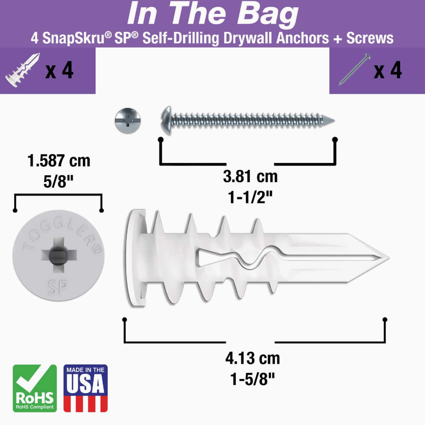 Toggler SnapSkru #8 x 1-1/2 In. 79 Lb. Nylon Self-Drilling Drywall Anchor (4-Count) Image 2