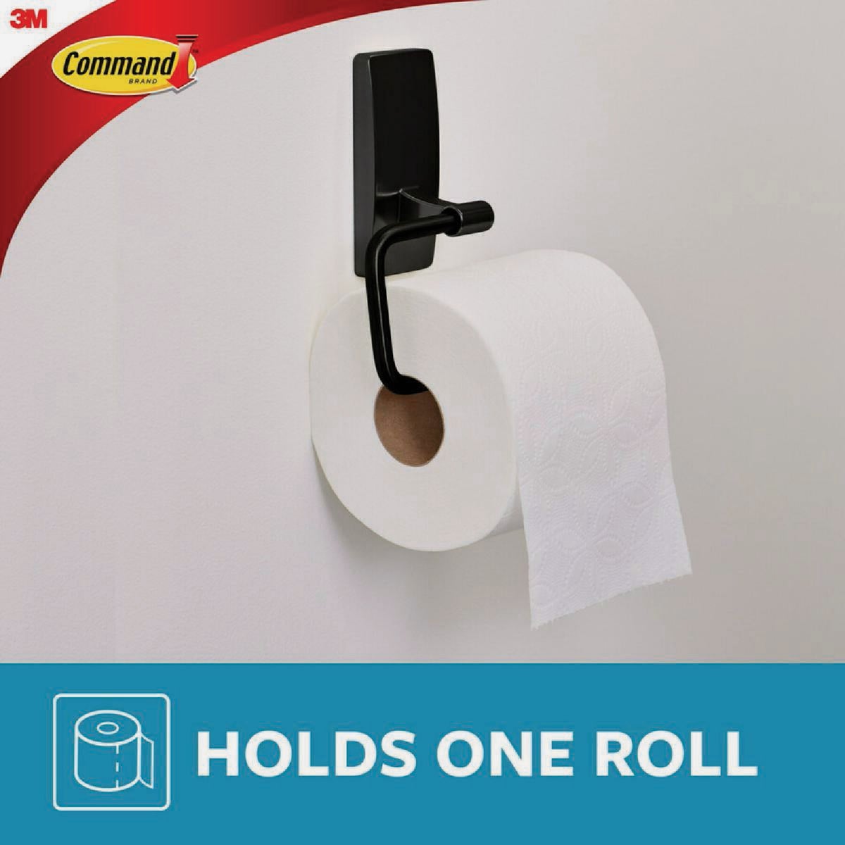 Command Bath Matte Black Adhesive Toilet Paper Holder, 2 Strips Image 2