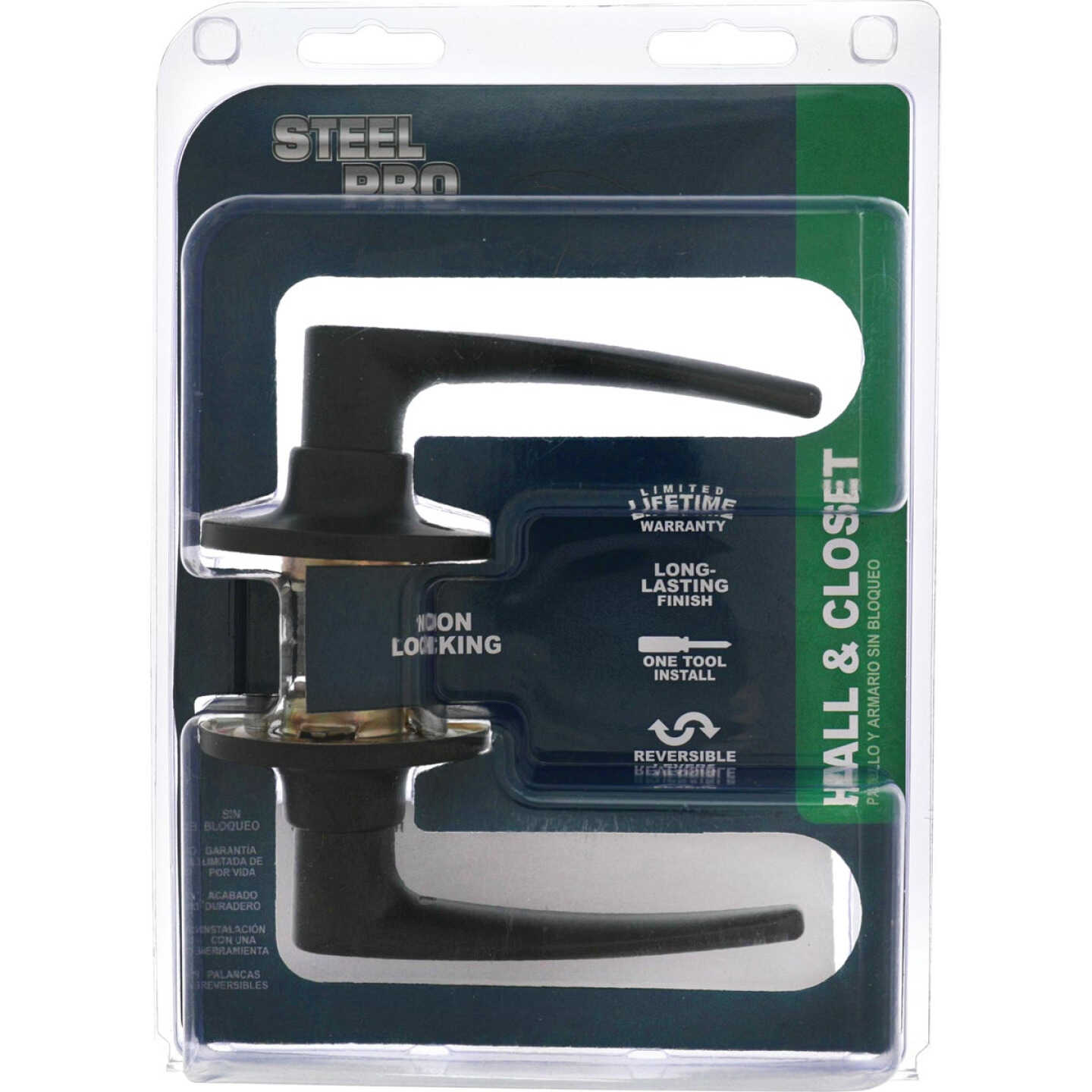 Steel Pro Matte Black Straight Passage Door Lever Image 2