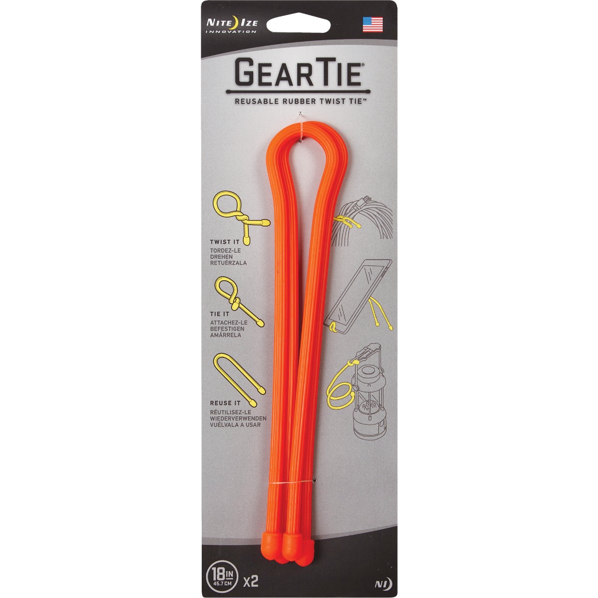 Gear Tie 18 In. Reusable Rubber Twist Tie - Bright Orange (2-Pack) Image 2
