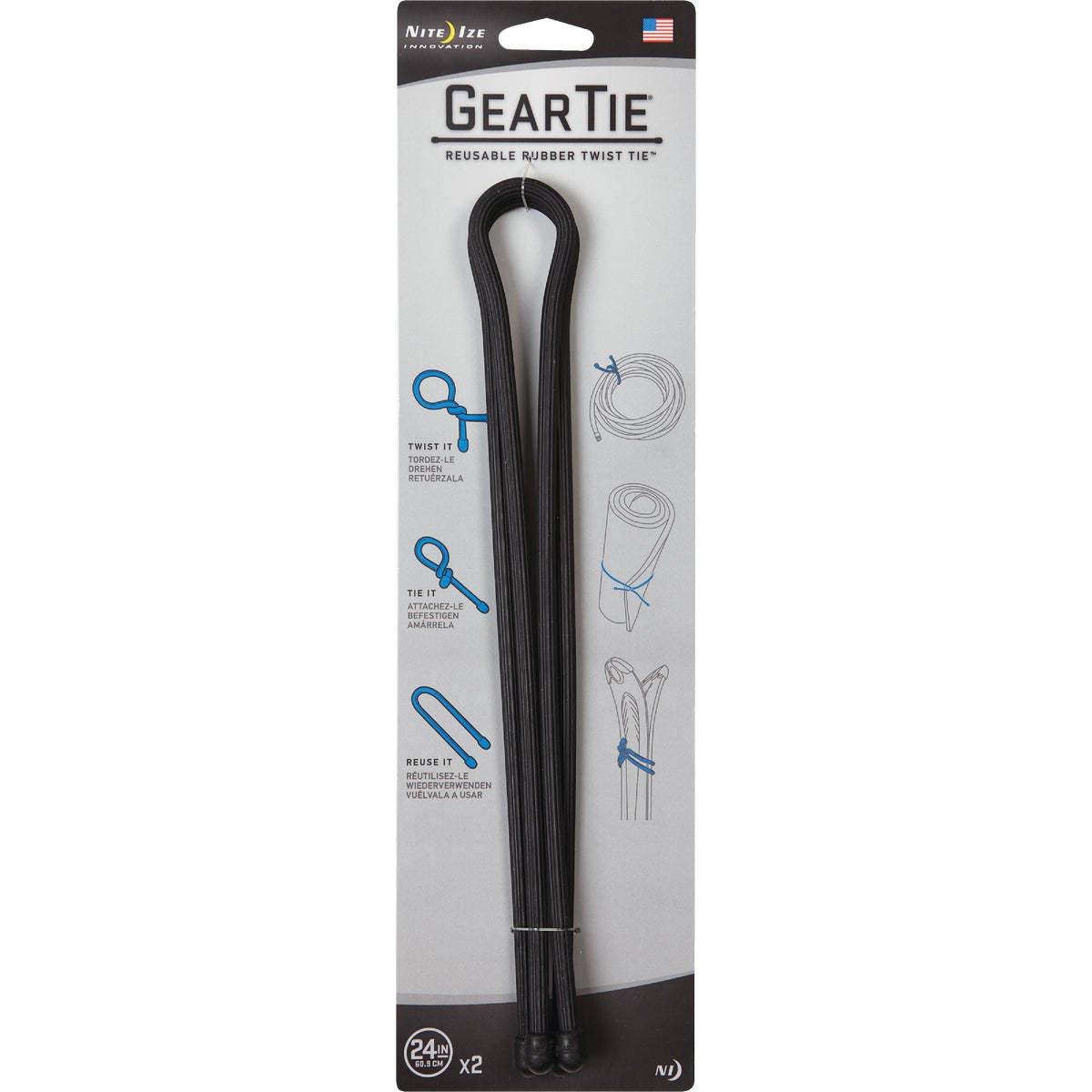 Gear Tie 24 In. Reusable Rubber Twist Tie - Black (2-Pack) Image 2