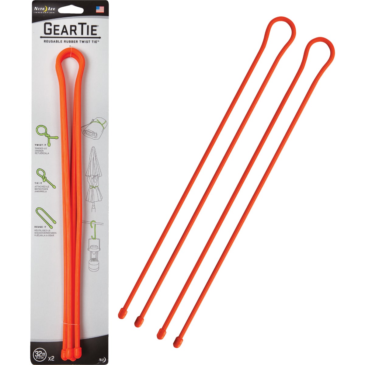 Gear Tie 32 In. Reusable Rubber Twist Tie - Bright Orange (2-Pack)