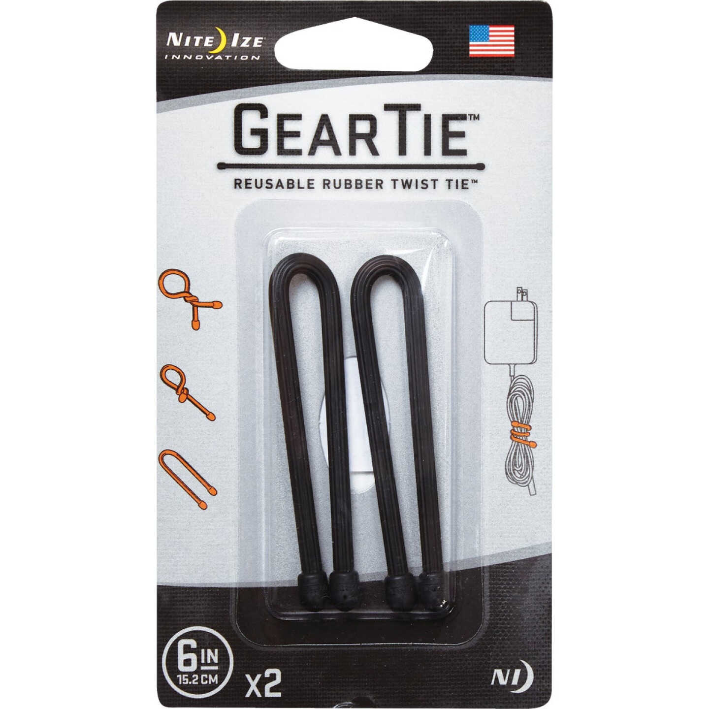 Nite Ize Gear Tie 6 In. Black Reusable Rubber Twist Tie (2-Count) Image 2