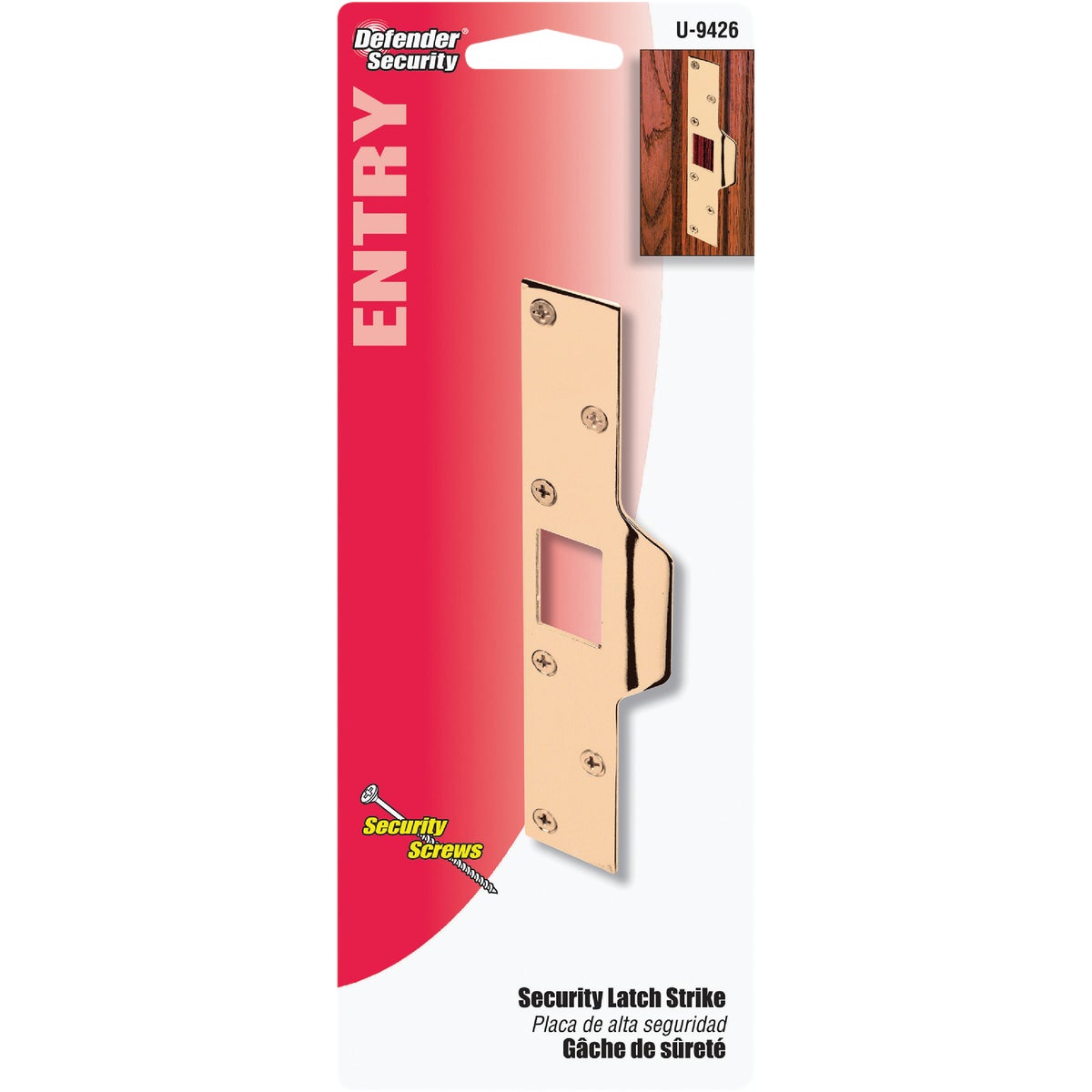 Defender Security Polished Brass 1-1/4 In. Lip Security Strike Plate Image 2