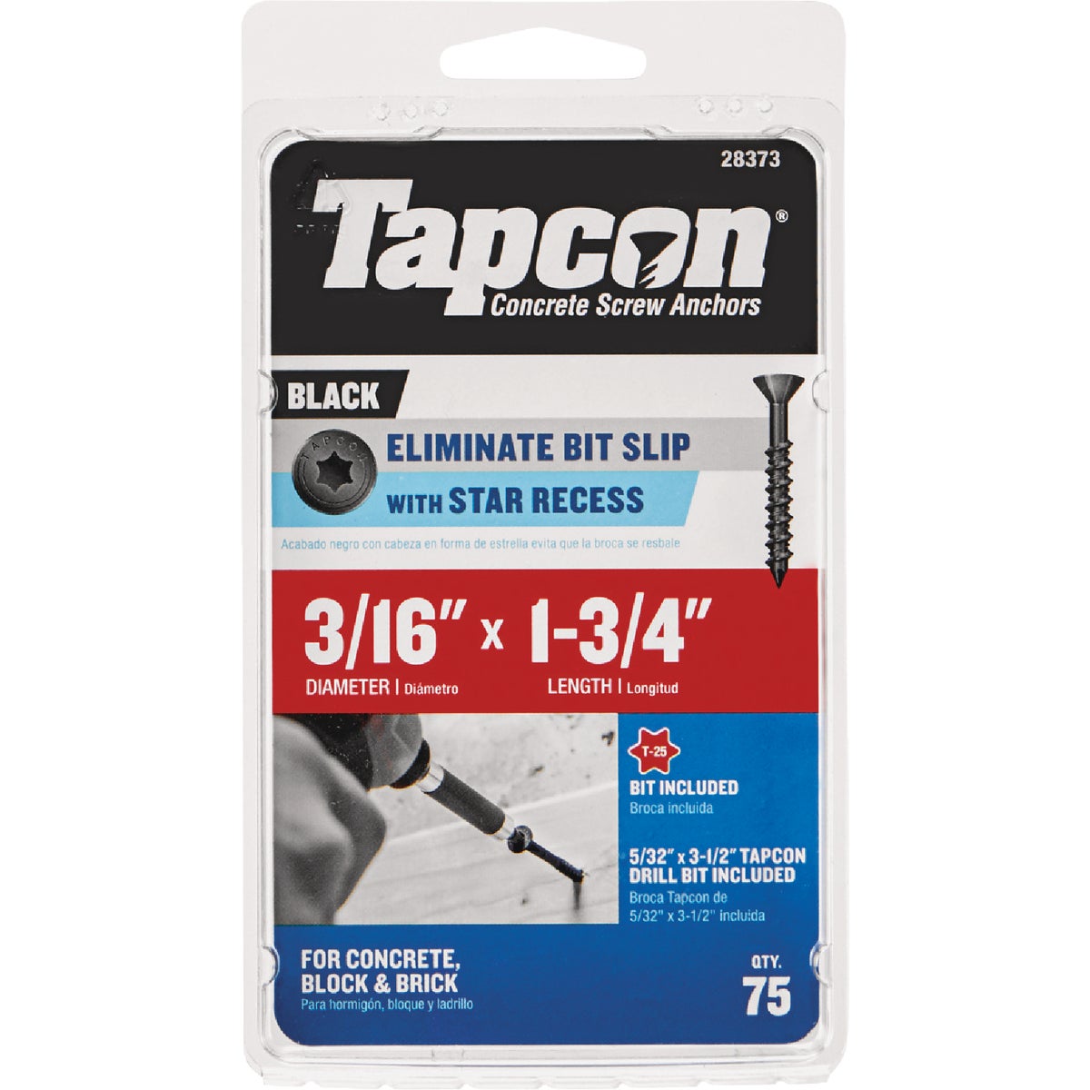 Tapcon 3/16 In. x 1-3/4 In. Star Drive Flat Head Black Concrete Screw Anchor (75-Count)