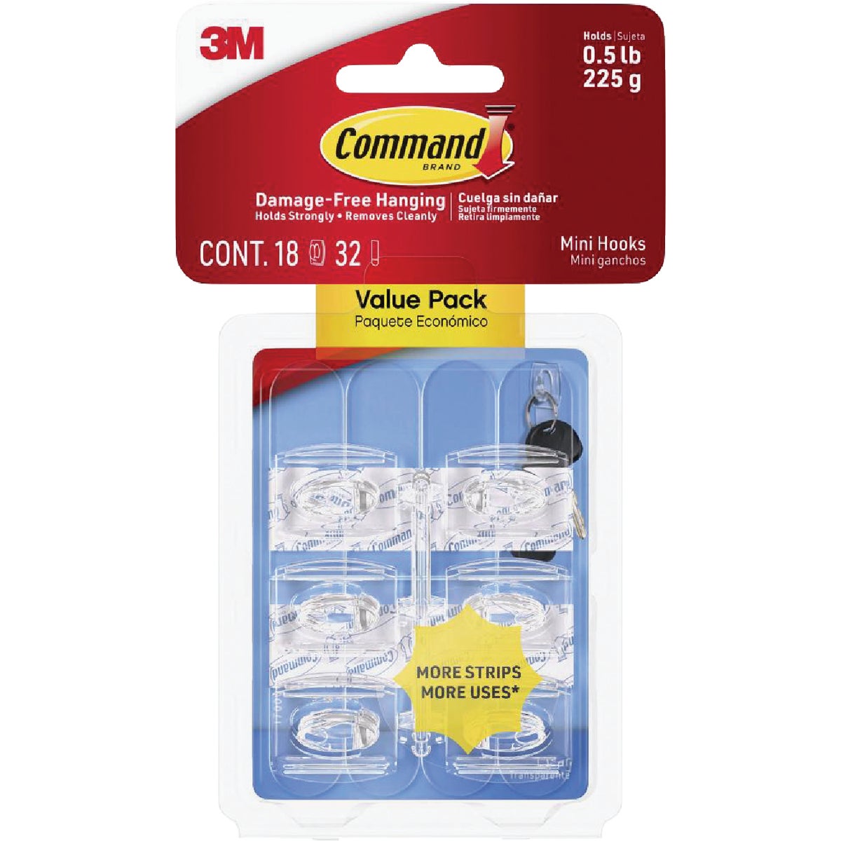 Command Clear Mini Hooks, Clear, 18 Hooks, 32 Strips Image 1