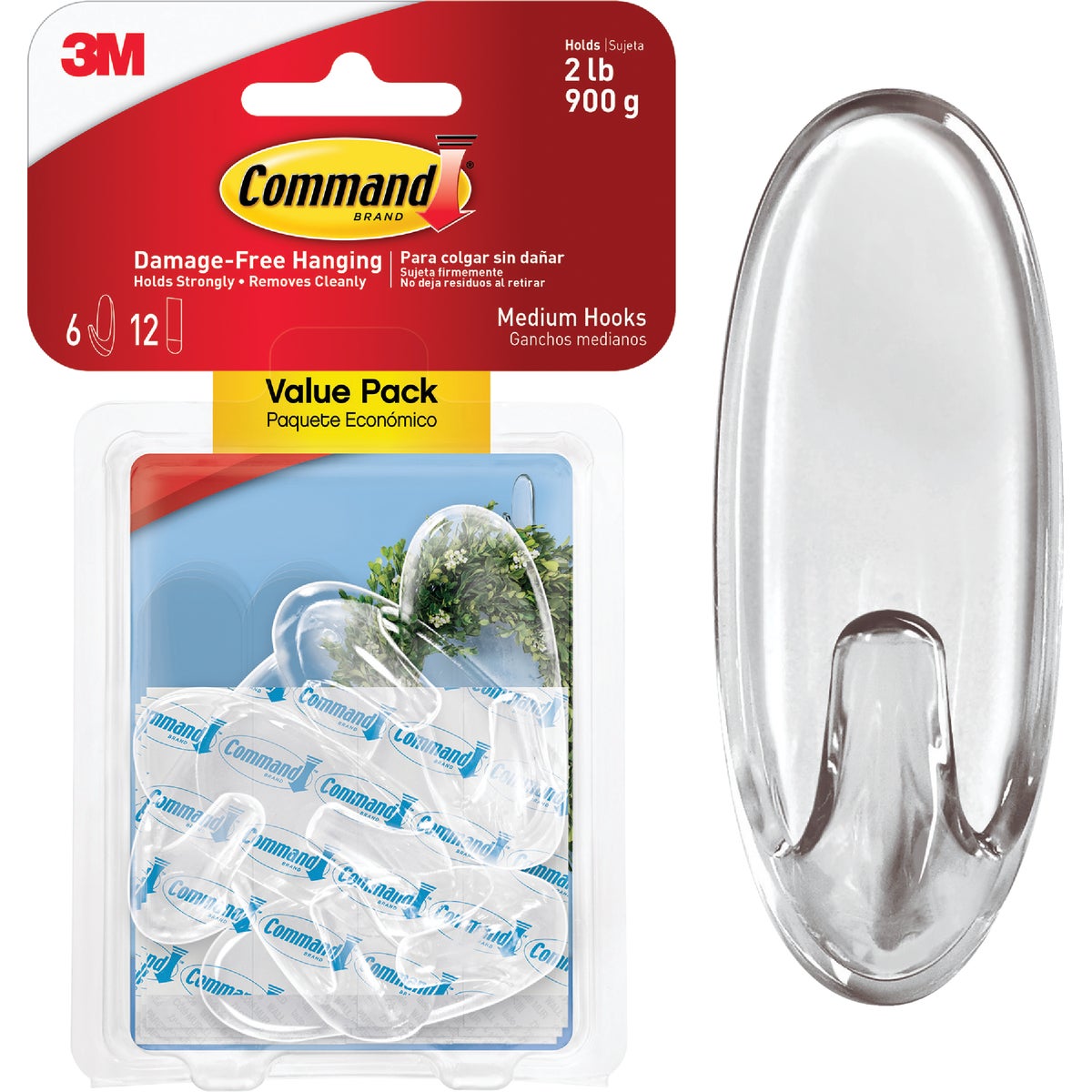 Command Clear Medium Hooks, 6 Hooks, 12 Strips Image 1