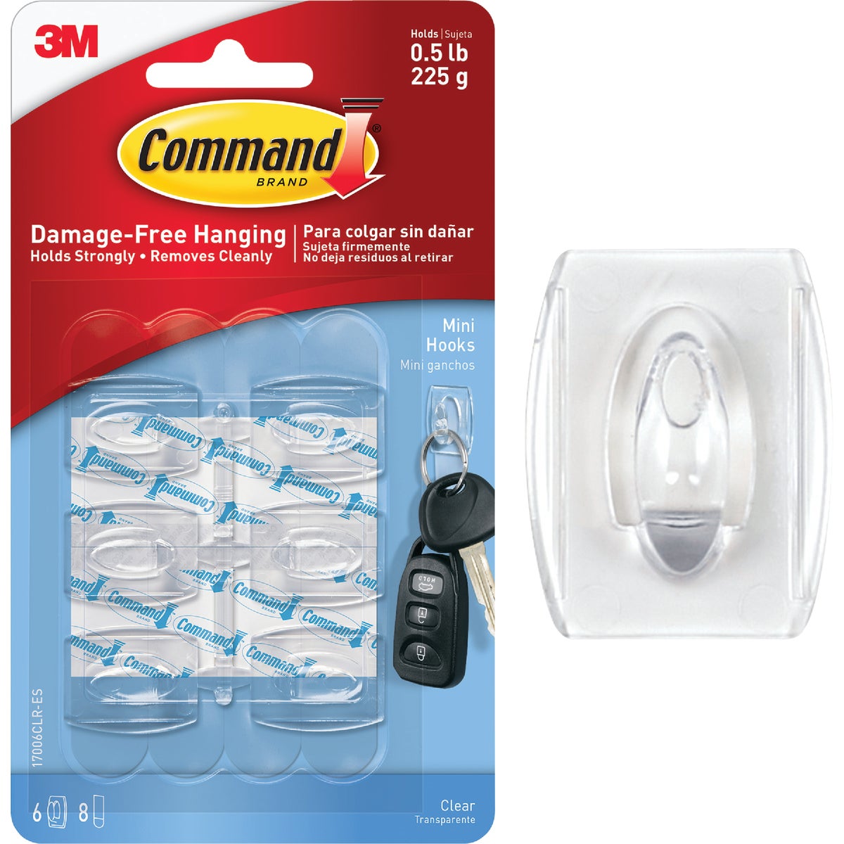 Command Clear Mini Hooks, 6 Hooks, 8 Strips Image 1