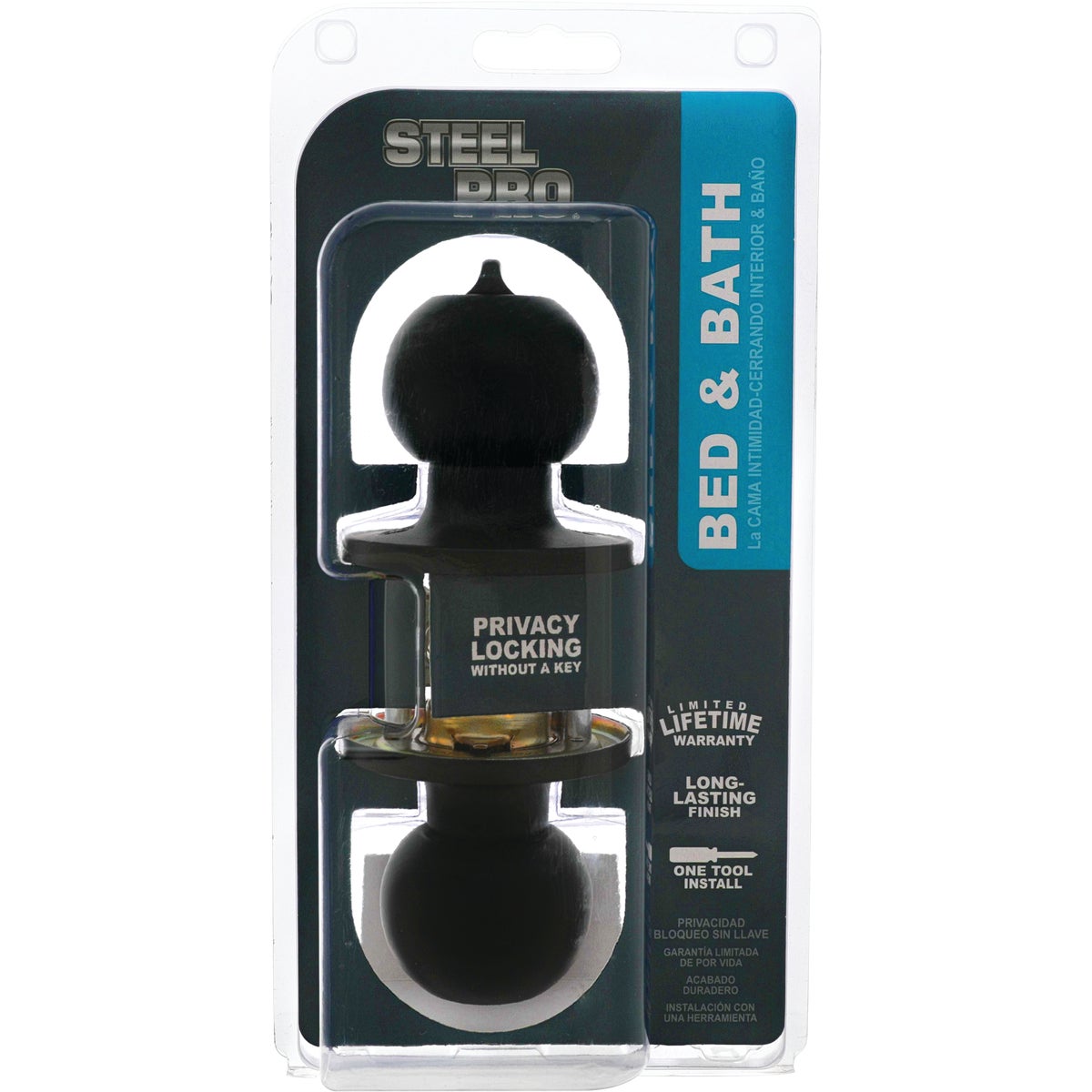 Steel Pro Matte Black Bed & Bath Door Knob Image 2