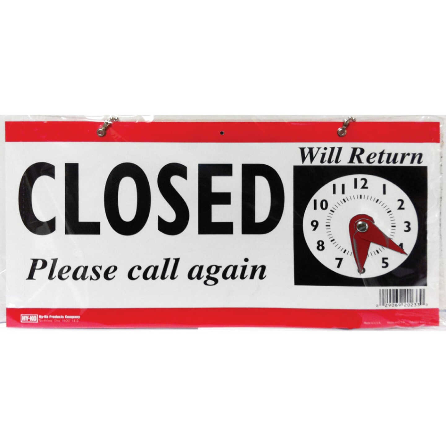 Hy-Ko Plastic Sign, Open/Closed Clock Image 1