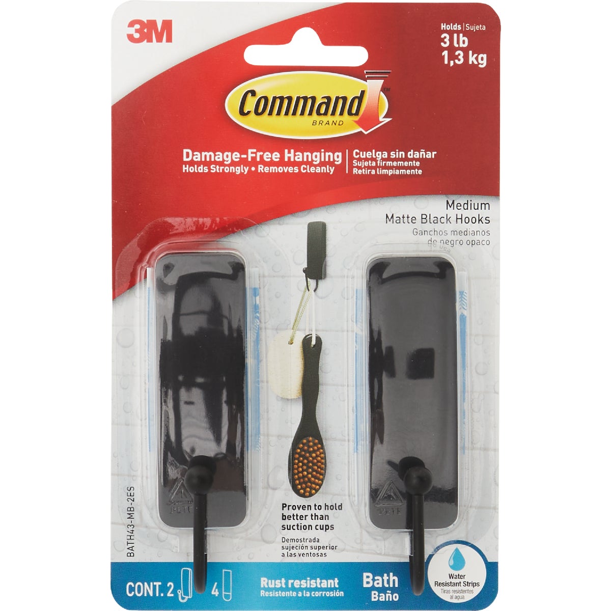 Command Medium Bath Hooks, Matte Black, 2 Hooks, 4 Strips Image 6
