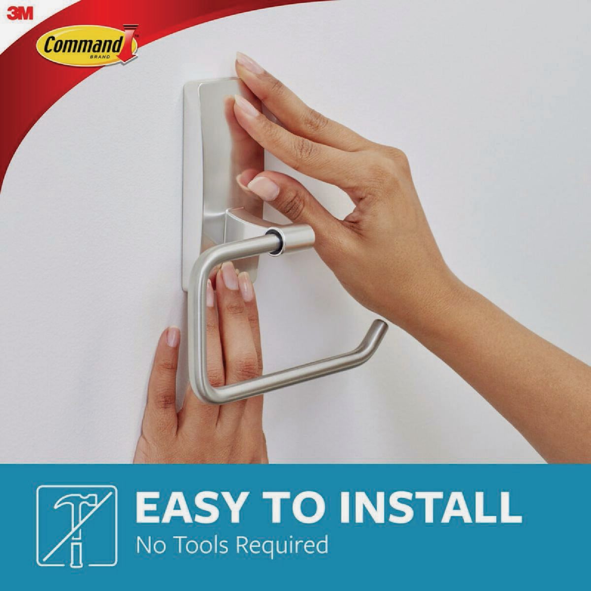 Command Bath Satin Nickel Adhesive Toilet Paper Holder, 2 Strips Image 4