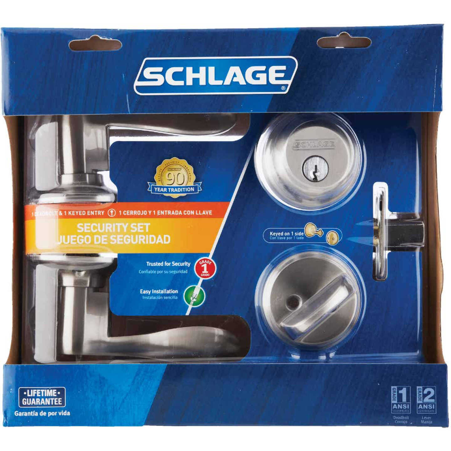 Schlage Accent Satin Nickel Single Cylinder Deadbolt & Door Lever Combo Lockset Image 2