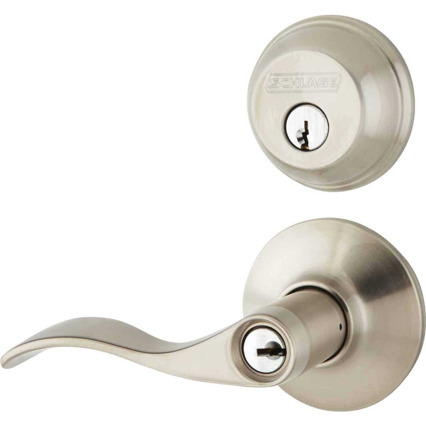 Schlage Accent Satin Nickel Single Cylinder Deadbolt & Door Lever Combo Lockset Image 3