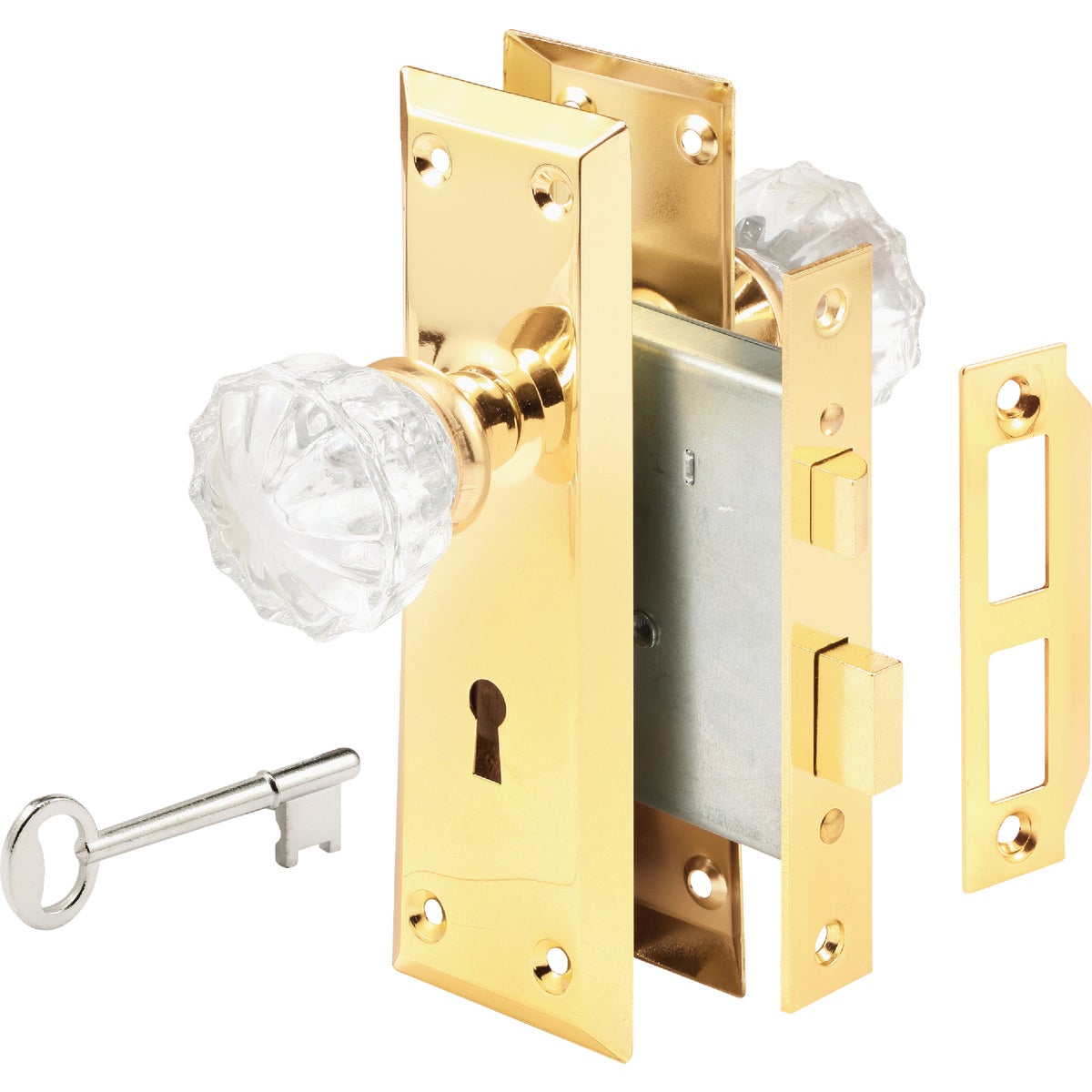 Defender Security Brass Keyed Mortise Entry Lock Set With Glass Knob