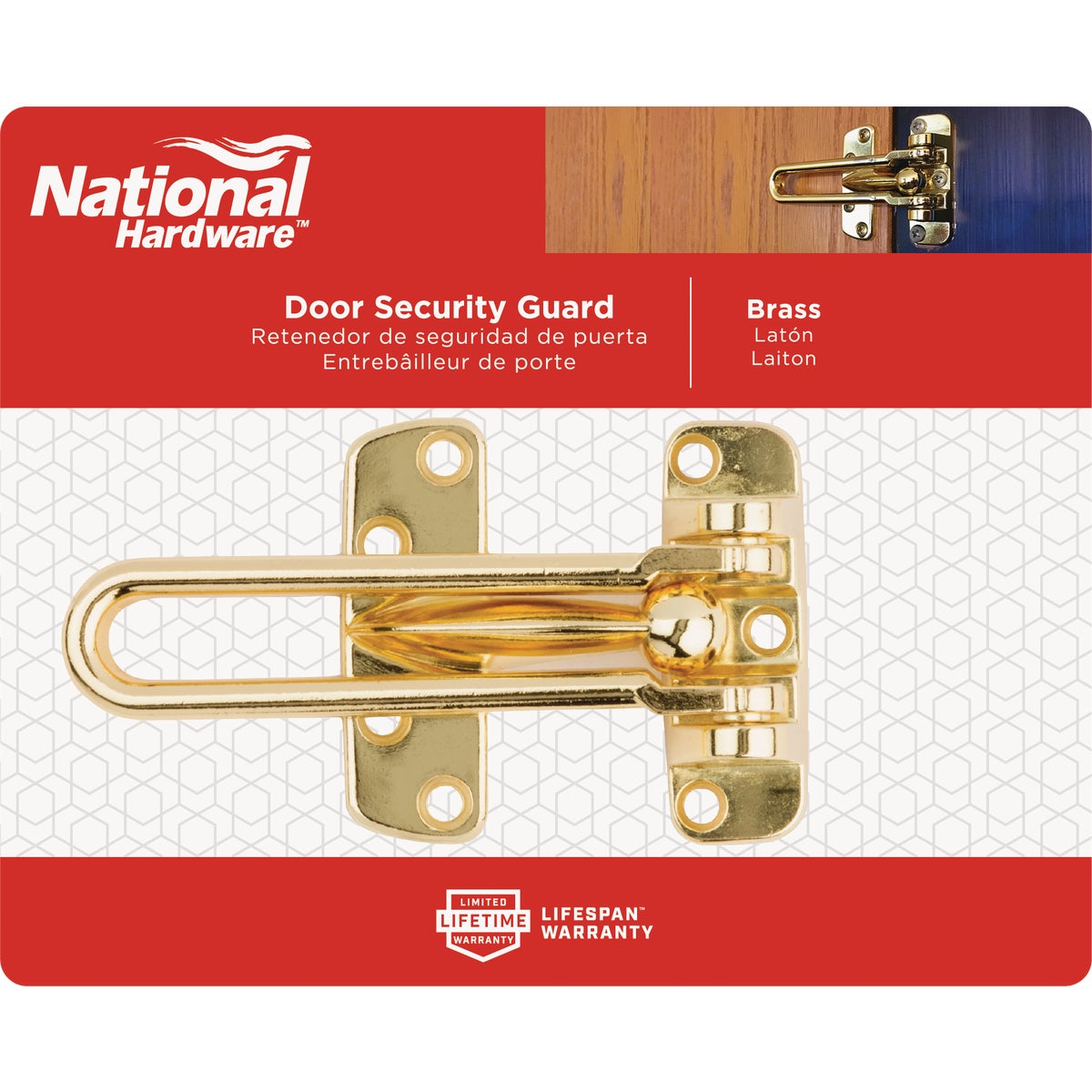 National Hardware Polished Brass Decorative Door Security Guard Image 2
