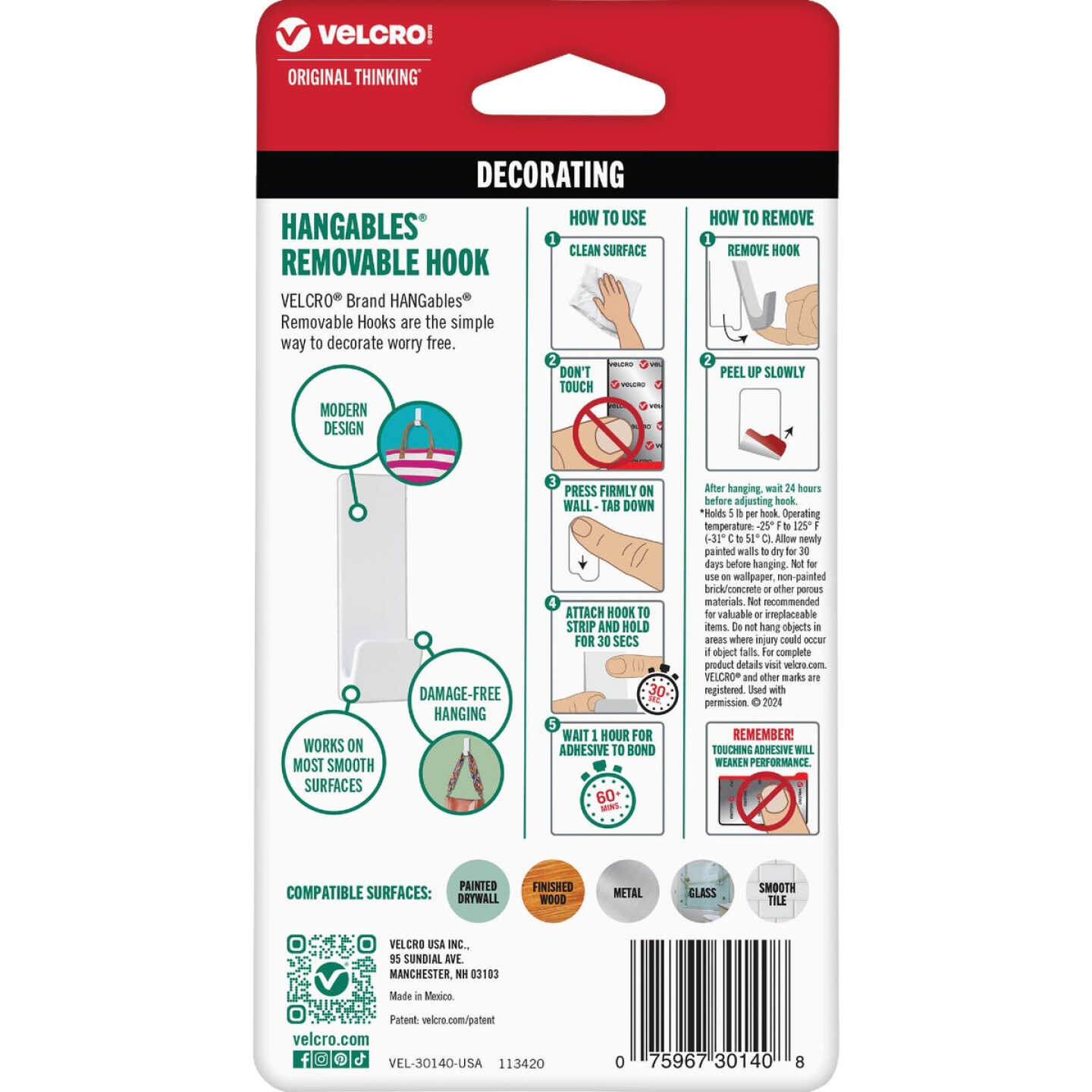 Velcro Brand Hangables 5 Lb. Capacity White Removable Large Hook Image 4
