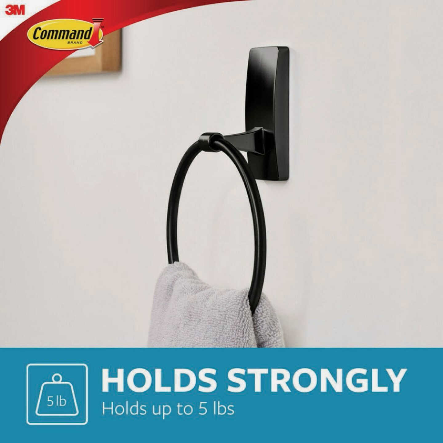 Command Bath Matte Black Adhesive Towel Ring, 2 Strips Image 4