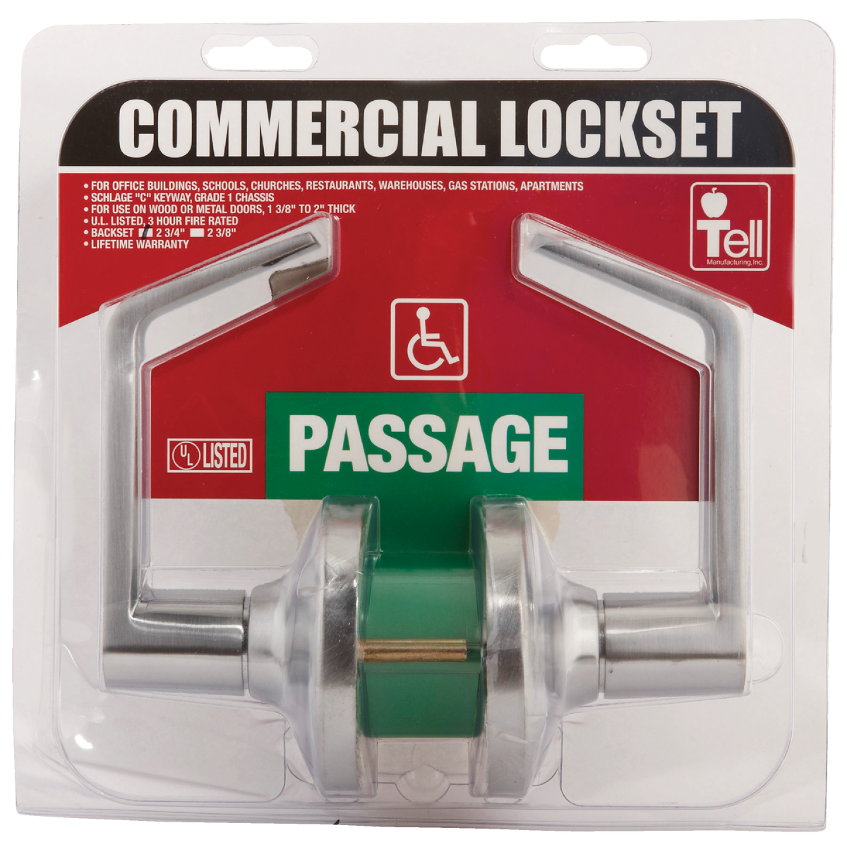 Tell Commercial Satin Chrome Passage Door Lever Image 2