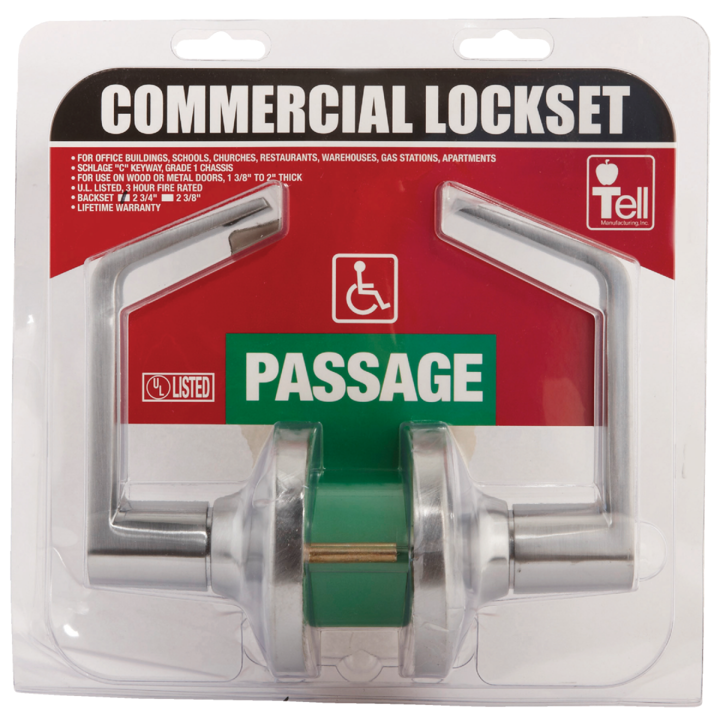 Tell Commercial Satin Chrome Passage Door Lever Image 2