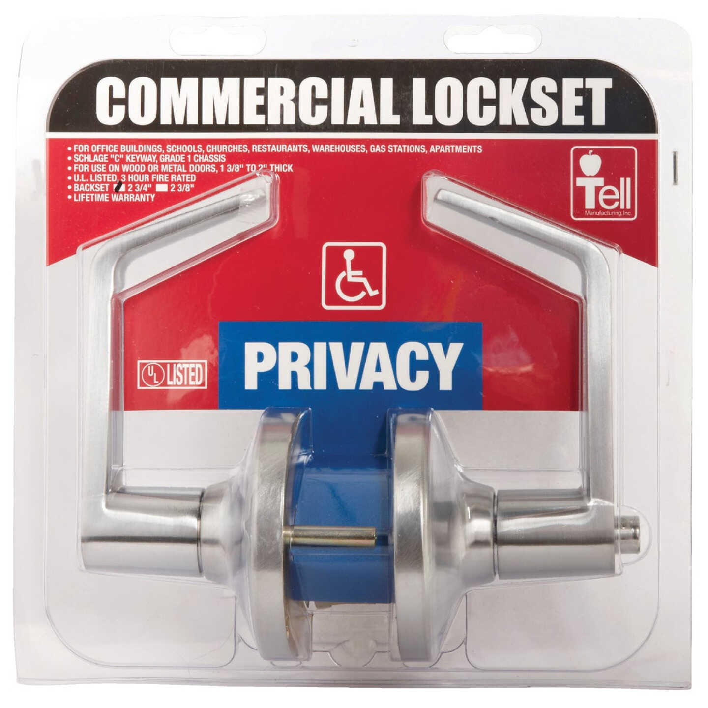 Tell Satin Chrome Privacy Door Lever Image 2