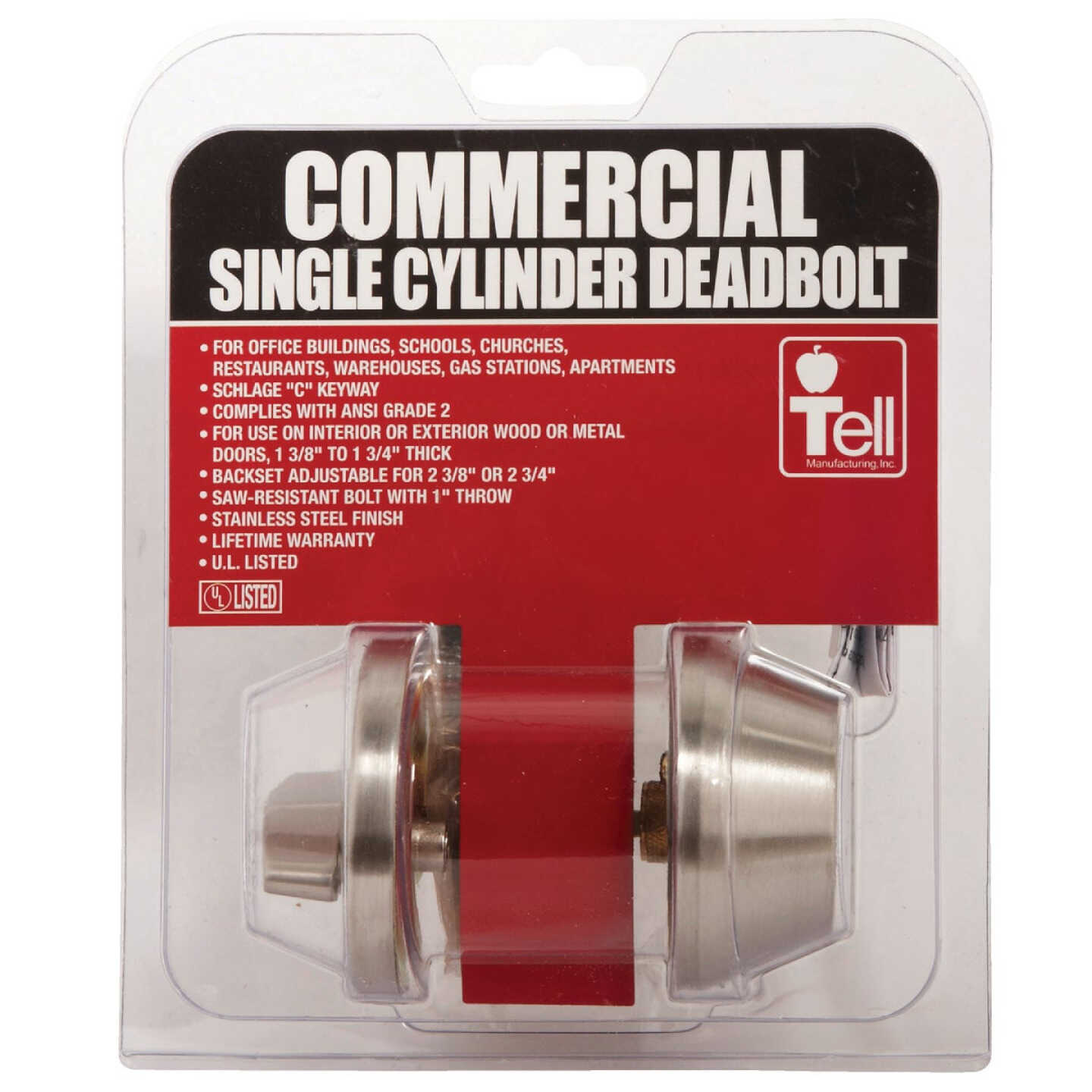 Tell Commercial Stainless Steel Single Cylinder Deadbolt Image 2