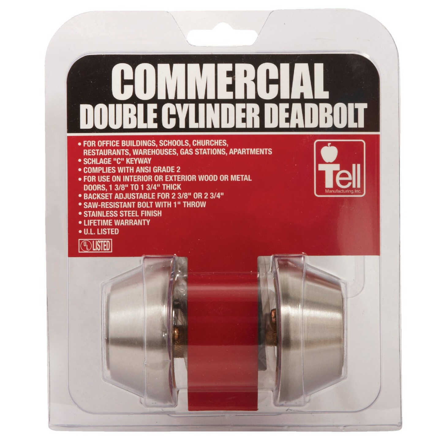 Tell Satin Stainless Steel Commercial Double Cylinder Deadbolt Image 2