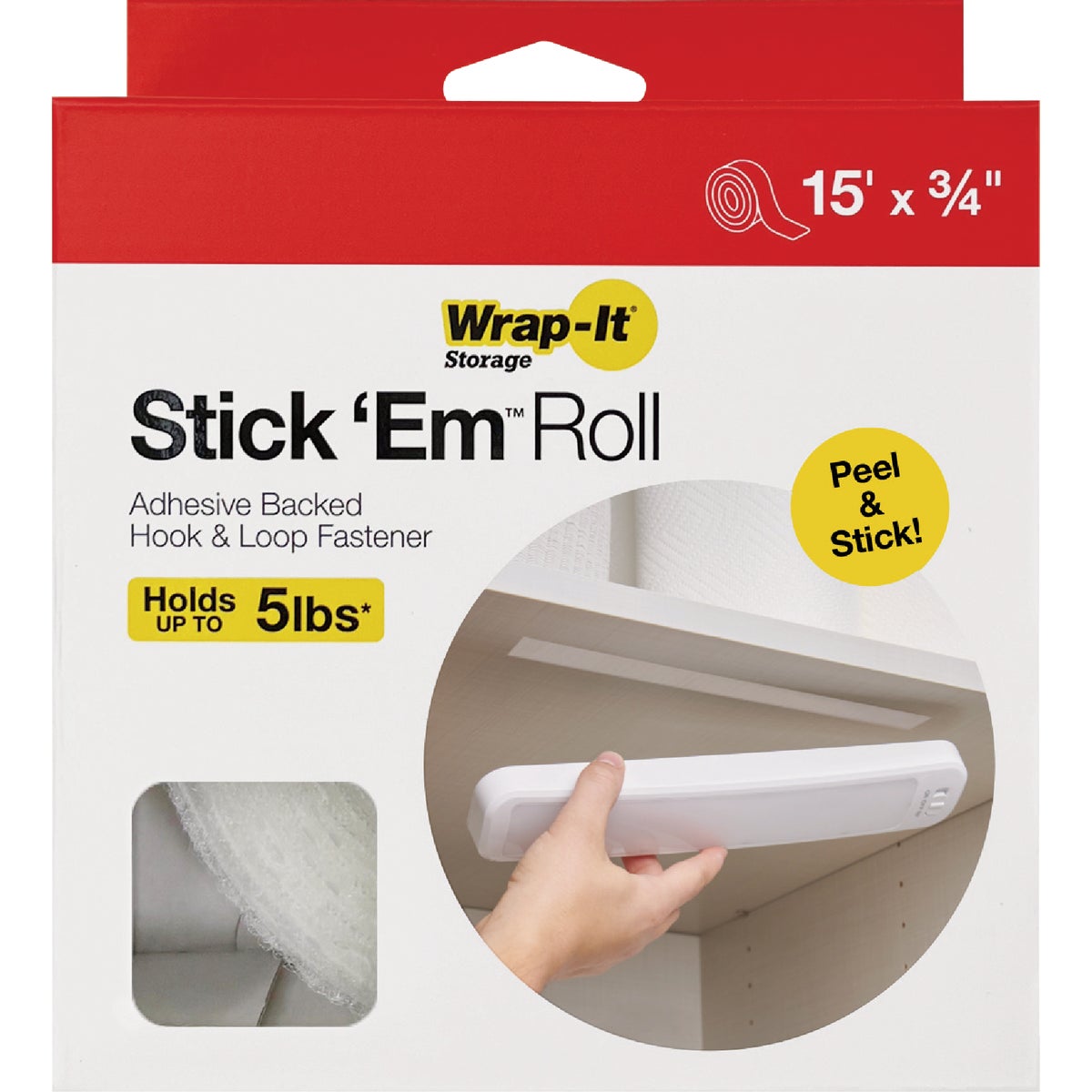 Wrap-It Storage Stick 'Em 3/4 In. x 15 Ft. White Hook & Loop Roll Image 7