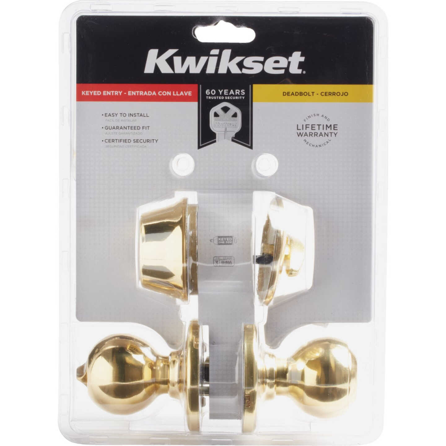 Kwikset Polo Polished Brass Deadbolt and Door Knob Combo Image 1