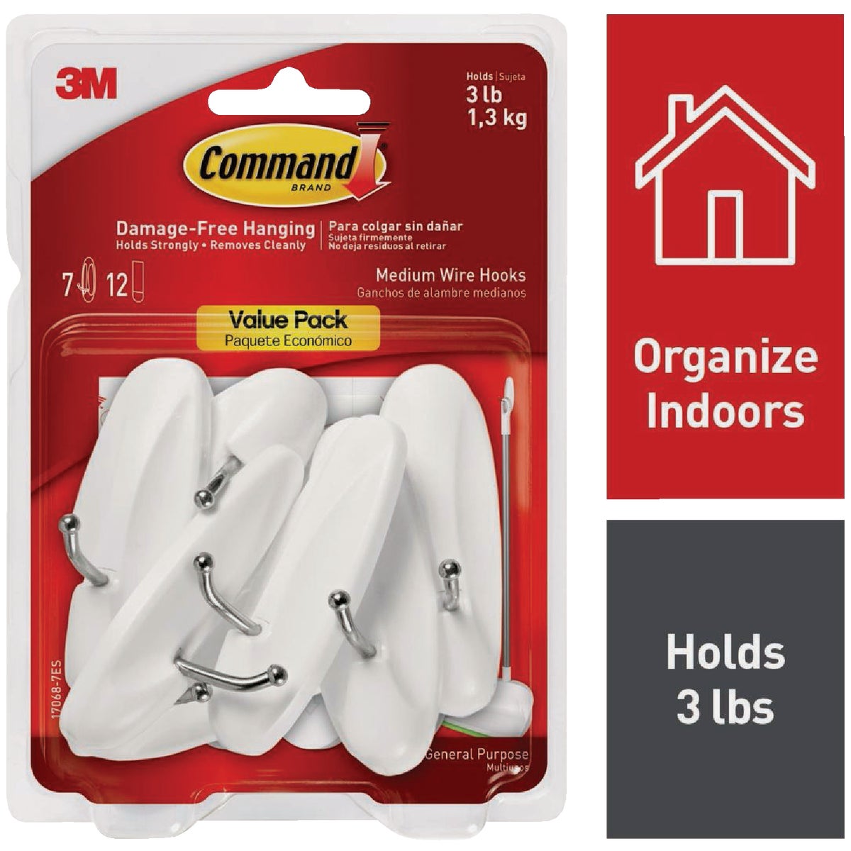 Command Medium Wire Hook Value Pack, White, 7 Hooks, 12 Strips