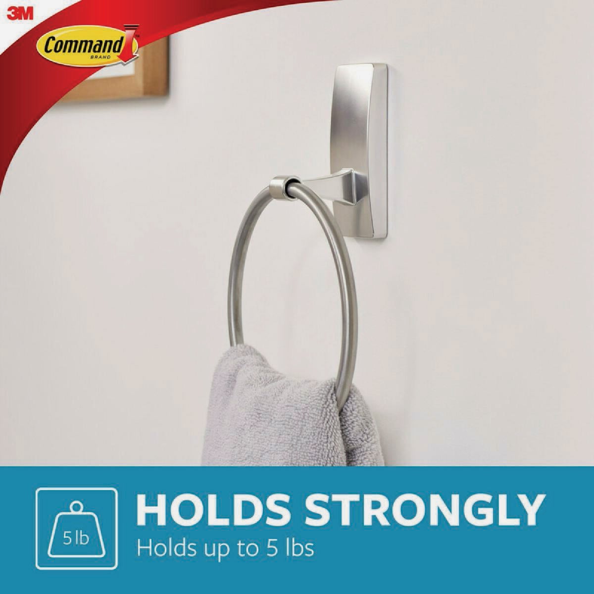 Command Bath Satin Nickel Adhesive Towel Ring, 2 Strips Image 6
