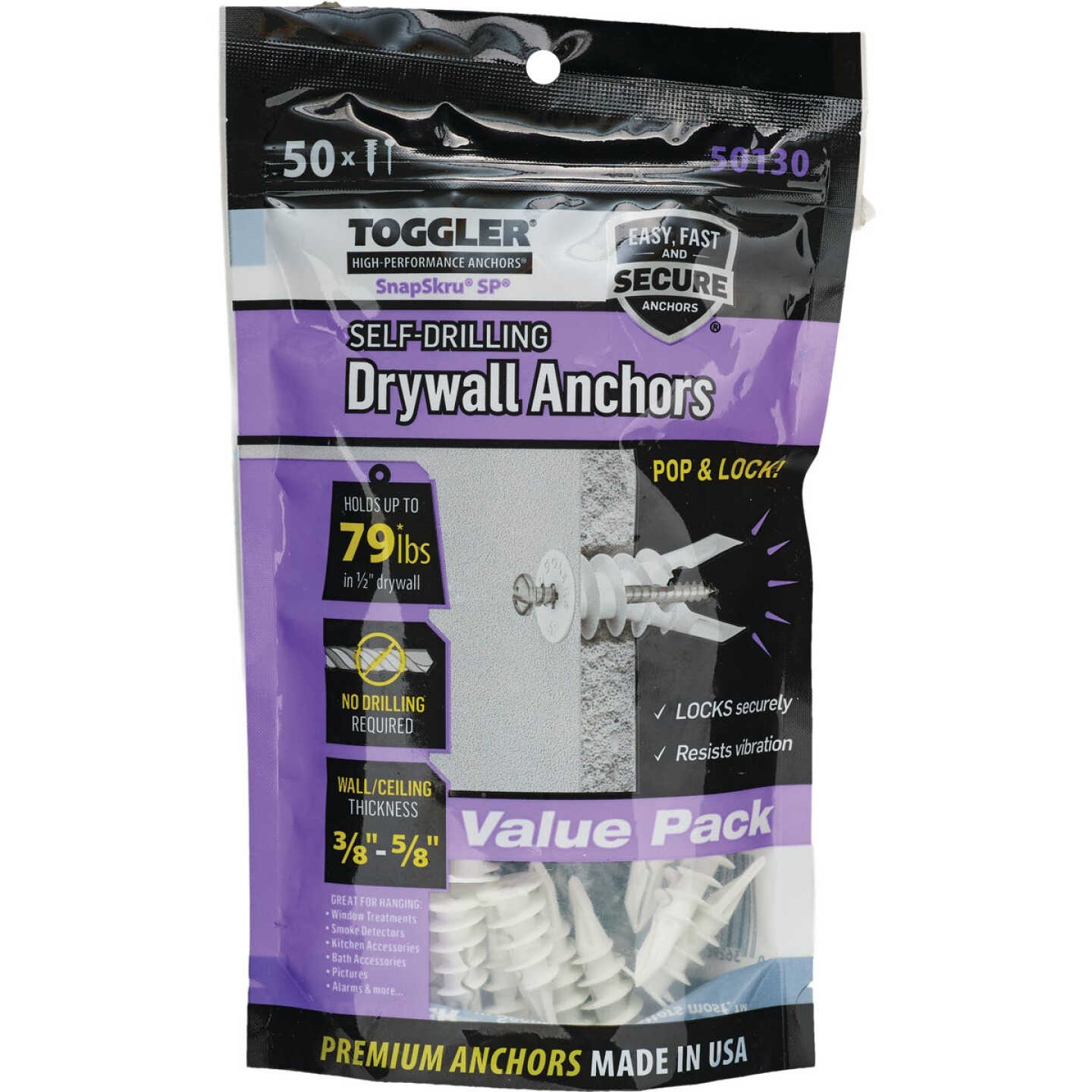 Toggler SnapSkru #8 x 1-1/2 In. 79 Lb. Nylon Self-Drilling Drywall Anchor (50-Count) Image 7