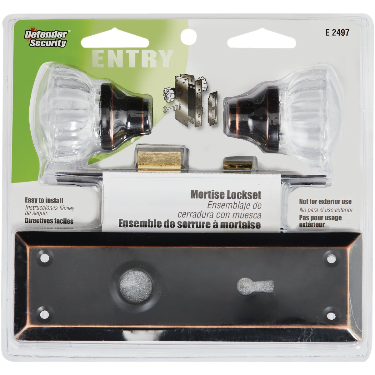 Defender Security Bronze Keyed Mortise Entry Lock Set With Glass Knob Image 2