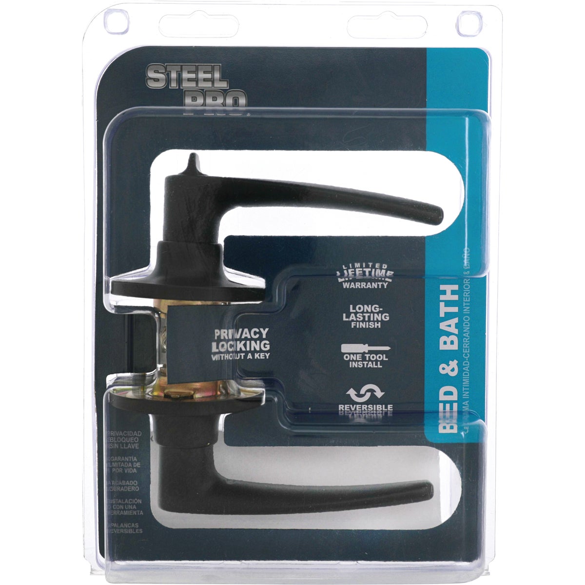 Steel Pro Matte Black Straight Privacy Door Lever Image 2