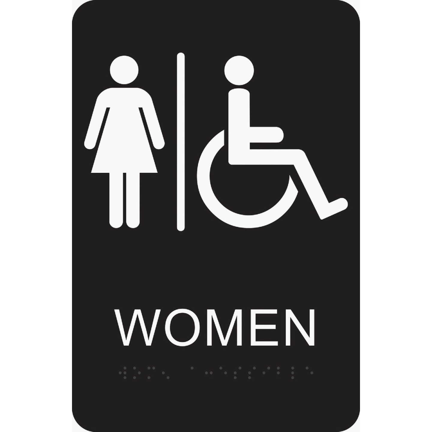 Hy-Ko Deco Series Plastic Braille Restroom Sign, Women Handicapped Image 1