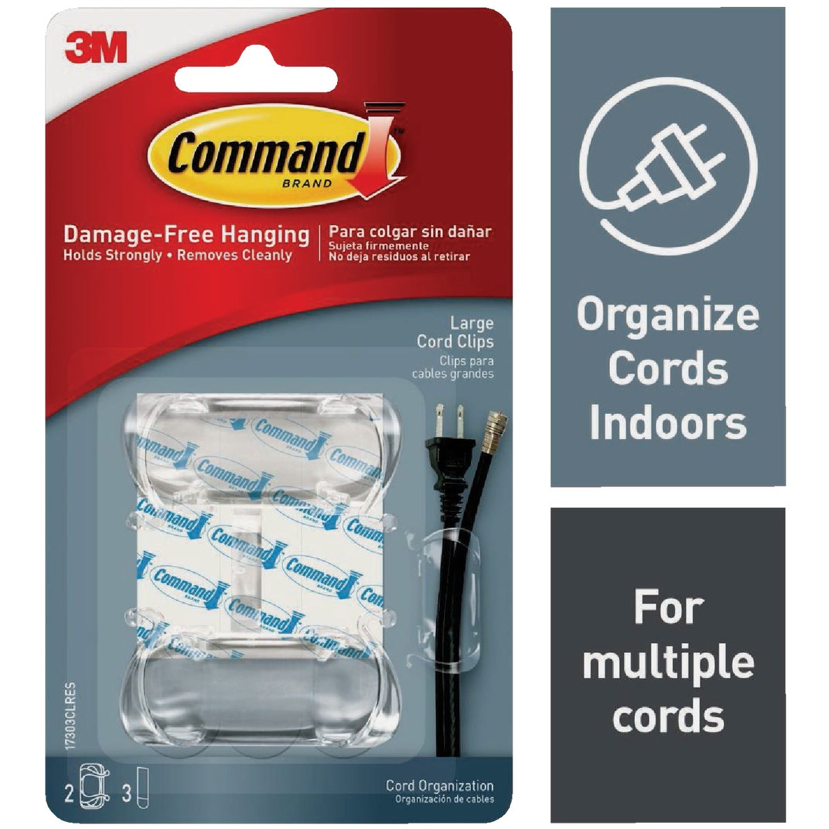 Command Clear Large Cord Clips, 2 Clips, 3 Strips