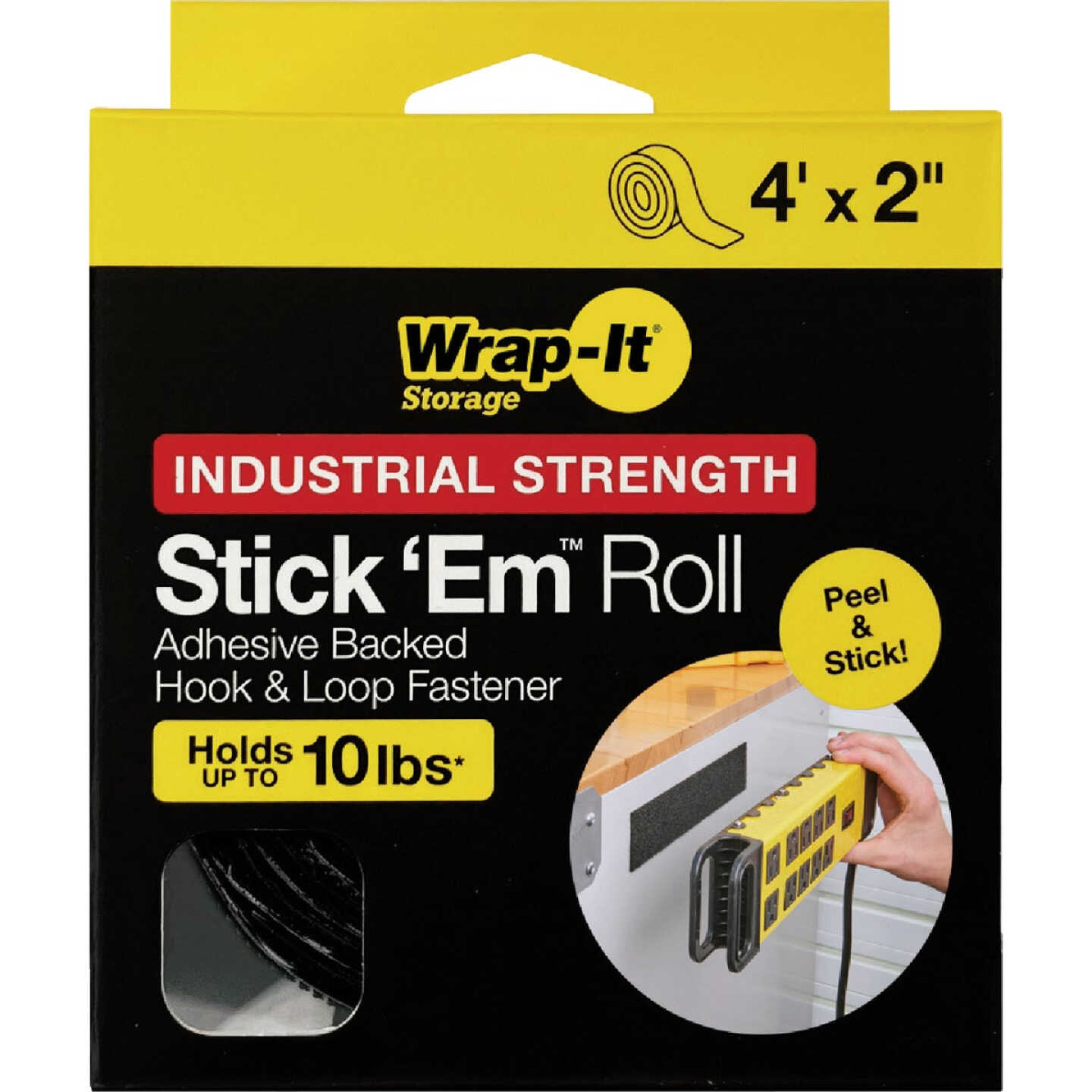 Wrap-It Storage Stick 'Em 2 In. x 4 Ft. Industrial Strength Black Hook & Loop Roll Image 5