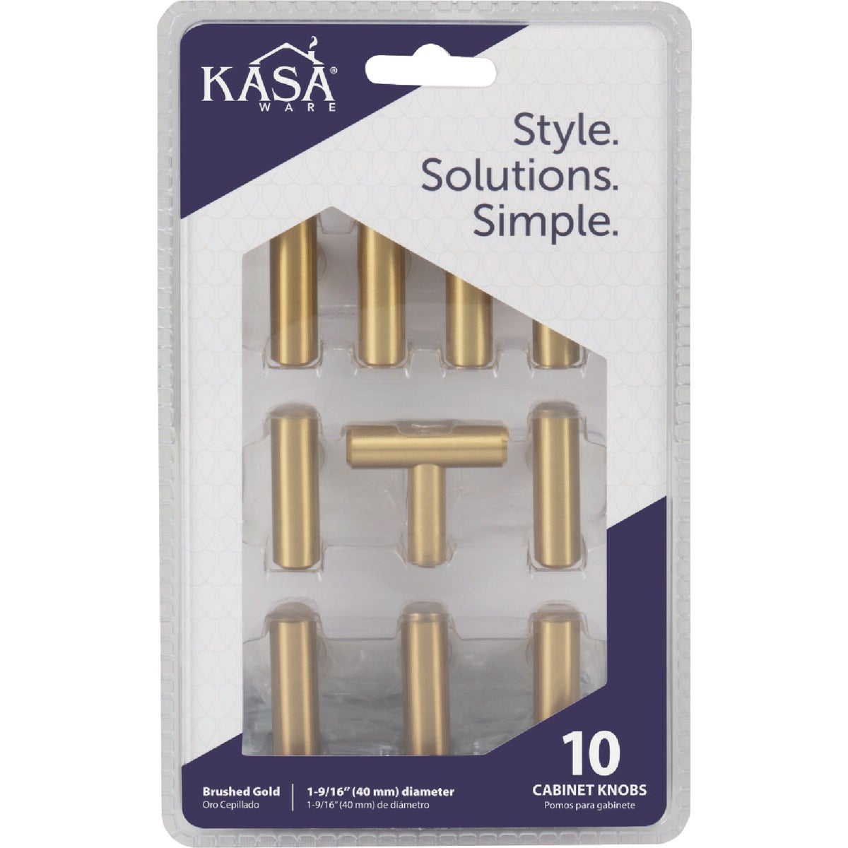 KasaWare 1-1/2 In. Overall Length Brushed Gold Cabinet T-Knob (10-Pack) Image 2