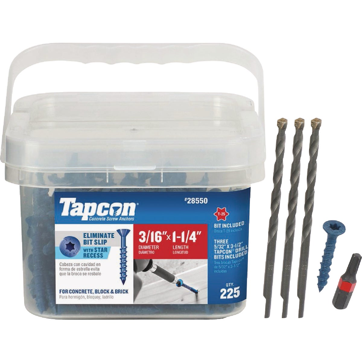Tapcon 3/16 In. x 1-1/4 In. Star Drive Flat Head Concrete Screw Anchor (225-Count)